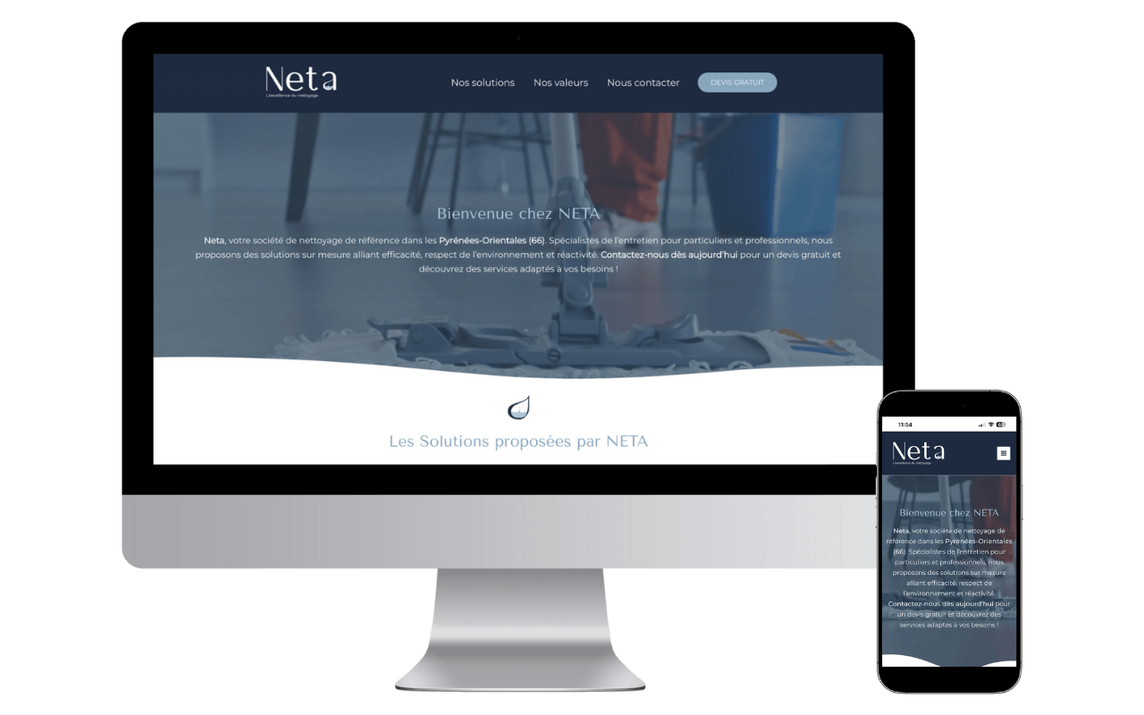 Création du site One Page de Neta Nettoyage, entreprise de propreté à Saint Cyprien 66, par Webness.