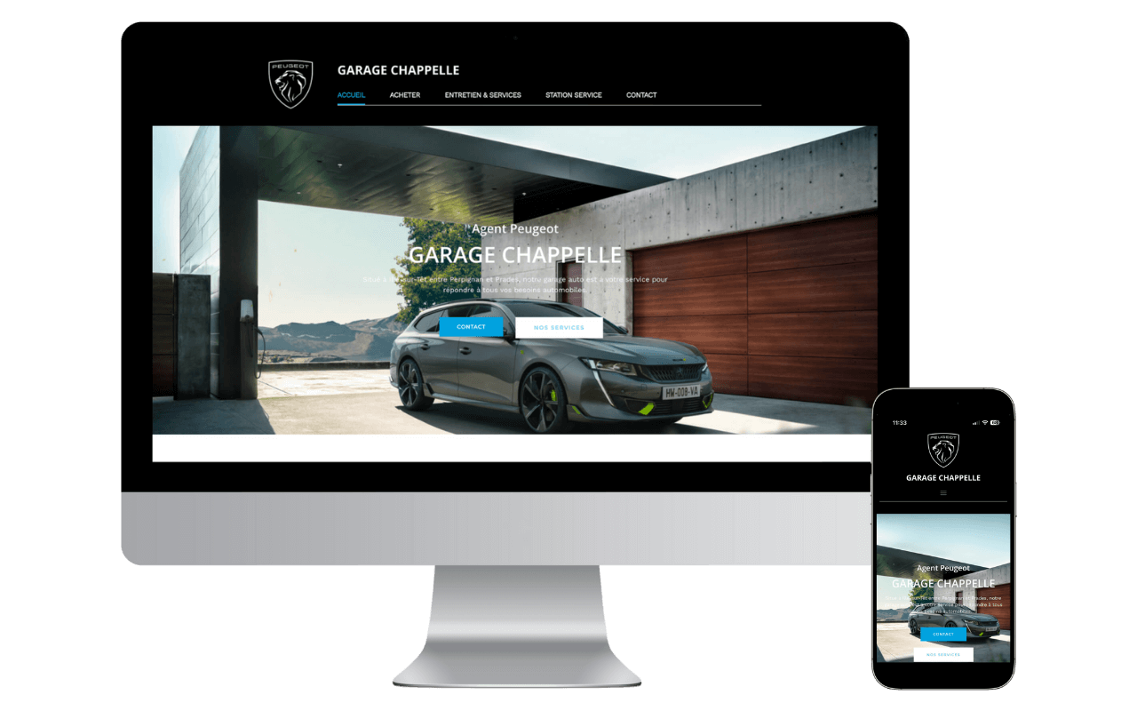 Création du site internet du Garage Peugeot Chapelle à Prades, catalogue de véhicules d’occasion, par Webness.